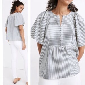 Madewell Courtyard Flutter-Sleeve Top in Stripe